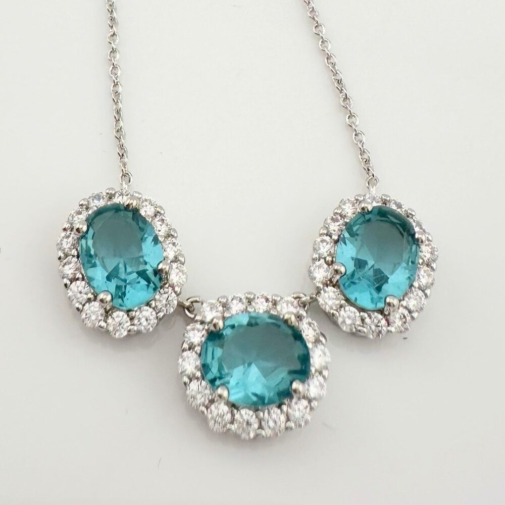 Shimmering 11.3 ct  Vivid Lab Created Blue Topaz Necklace